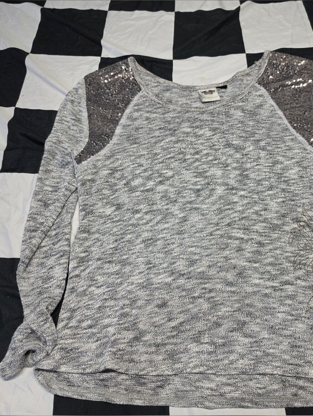 Harley-Davidson Gray Marled Long Sleeve Tee with Sequin Shoulder Panels